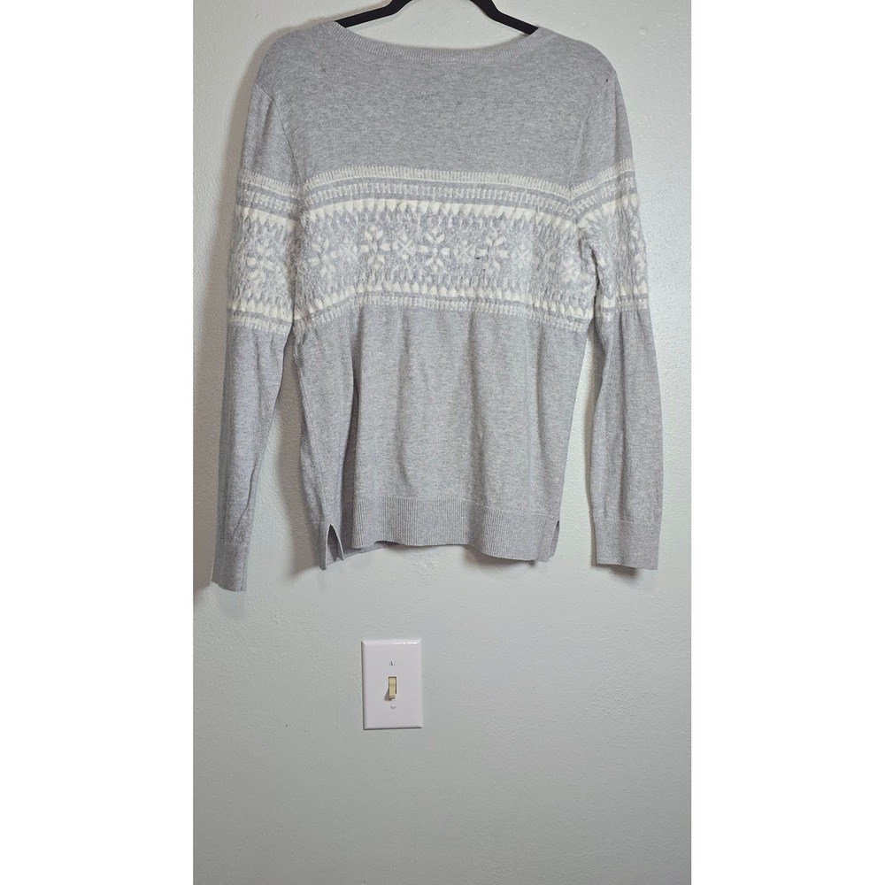 Loft Outlet Women Grey Fair Isle Snowflake Cotton Crewneck Sweater Large 513402